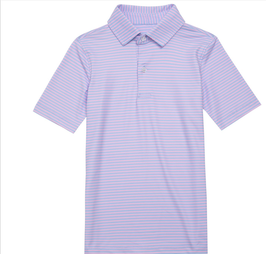 Adult Light Blue & Pink Stripe Polo