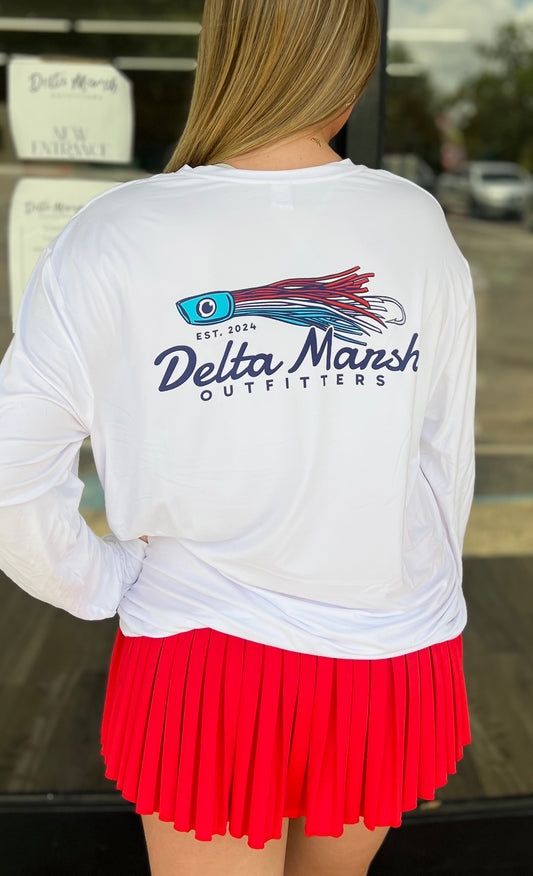 Delta marsh Outfitters "Lurein' You in" Performance Tee-White