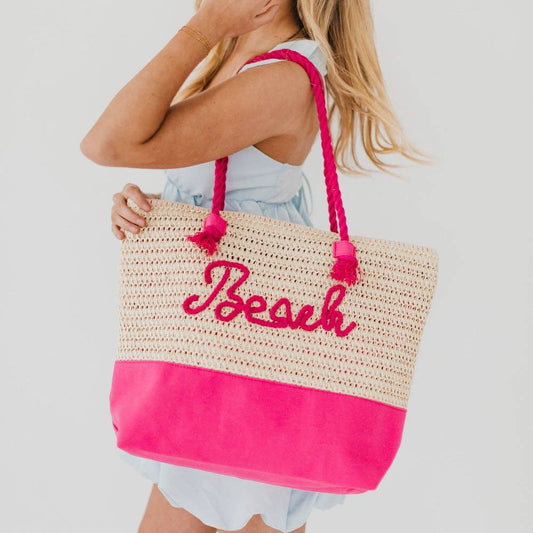 Beach Bum Raffia Tote Bag: Orange