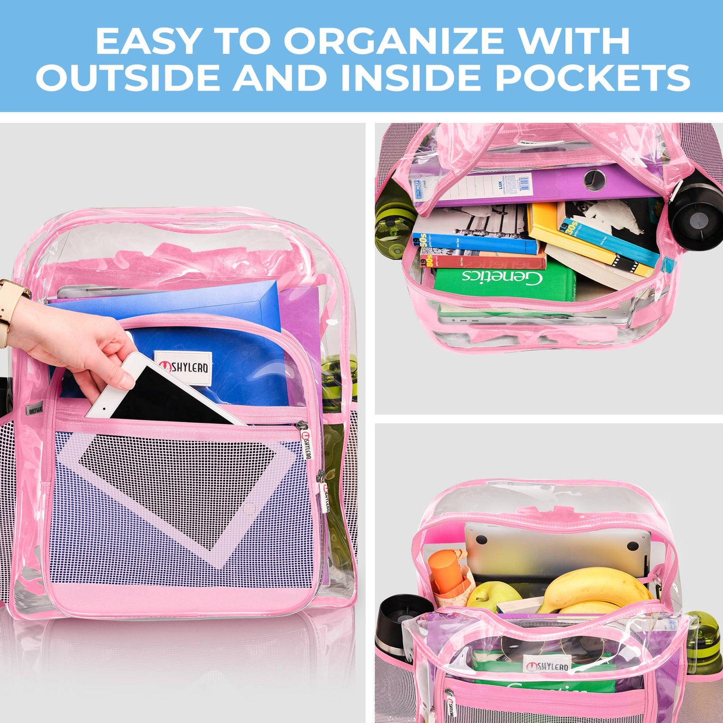 Clear Backpack For School XL | Top YKK® Zip | Pink Rhino: Pink Rhino
