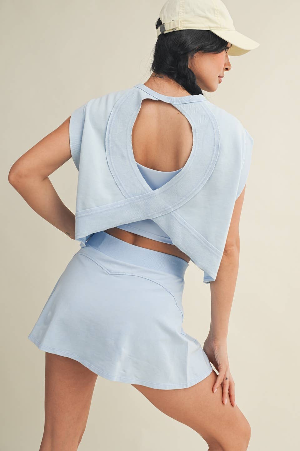 Mineral Wash Open Back Top: Blue