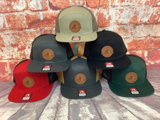 Circle Logo Leather Patch Flat Bill: Black