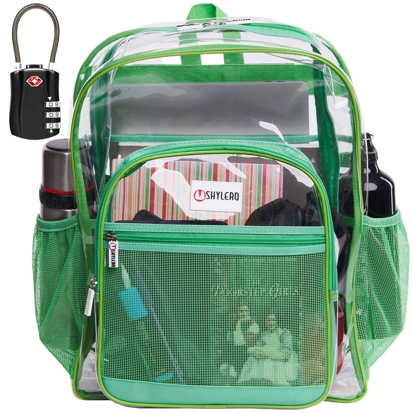 Clear Backpack For School XL | Top YKK® Zip | Green Rhino: Green Rhino