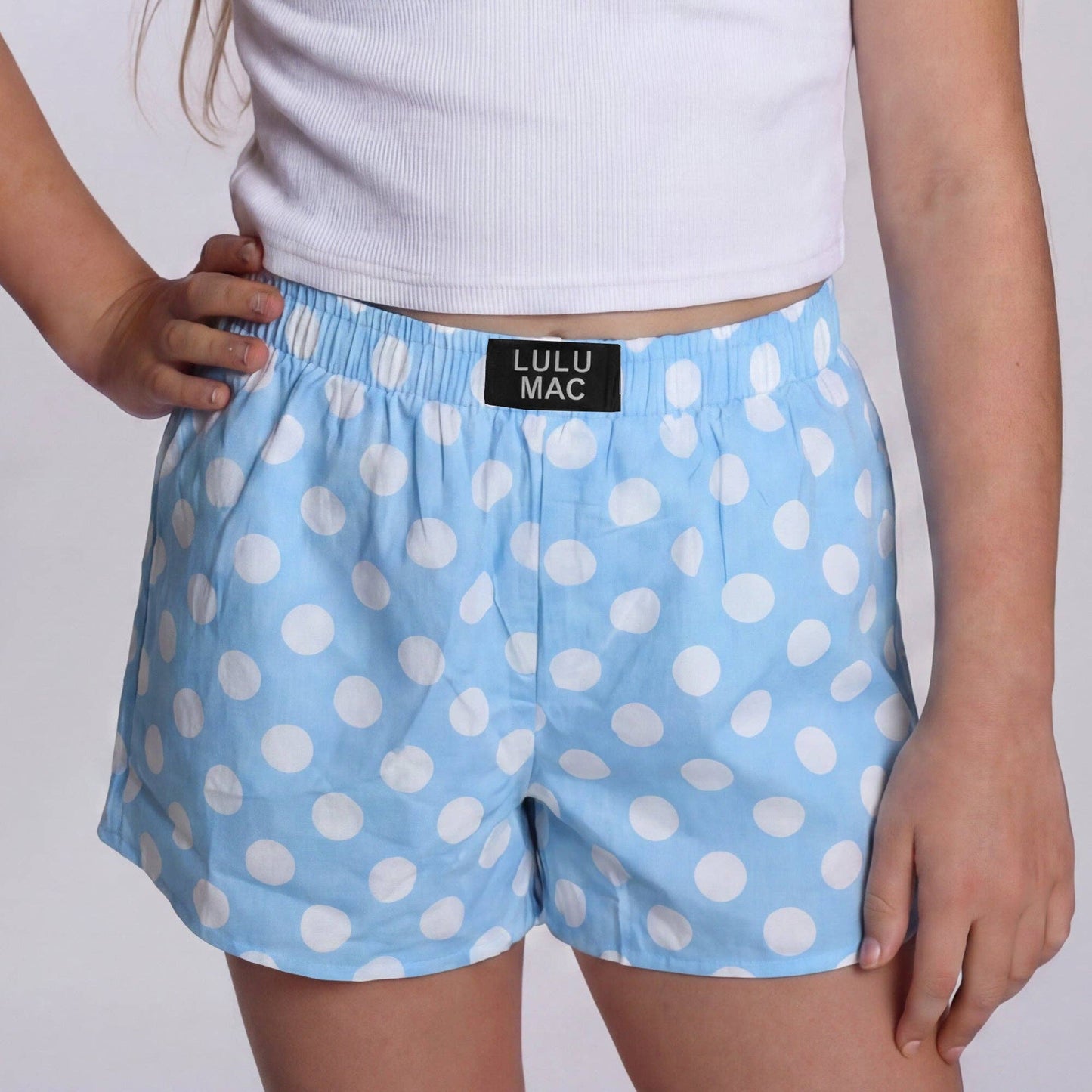 Lulu Mac Light Blue Polka Dot KIDS SHORTS