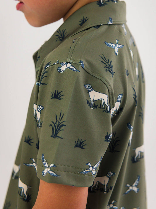 Boys Pond Pups Hunting Dog Knit Short Sleeve Performance Polo
: Green