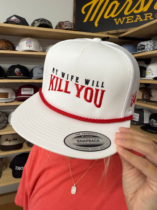 MHC My Wife Will Kill You: 6006 White/ Red Rope Yupoong