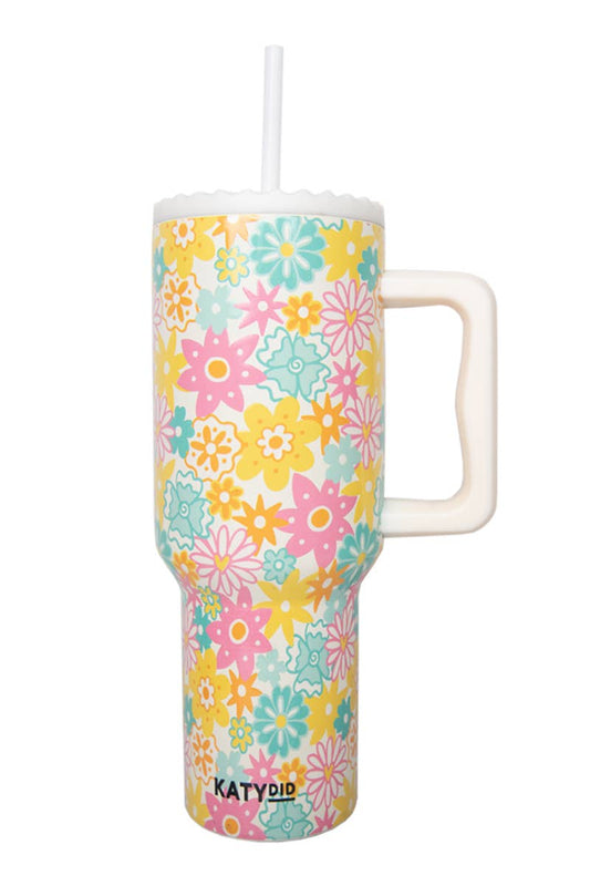 Spring Flowers Stainless Steel Tumbler: White