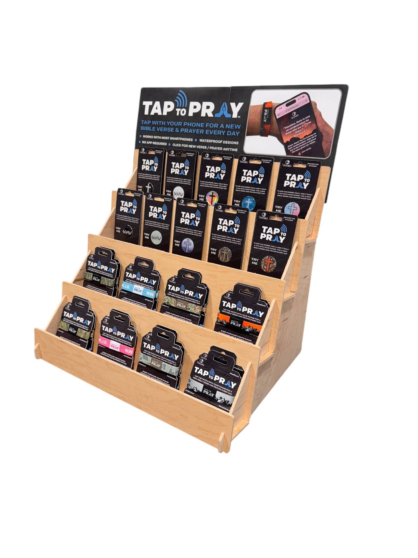 Tap To Pray™ - Prayer Tag Stickers: River Rock Camo + Cross