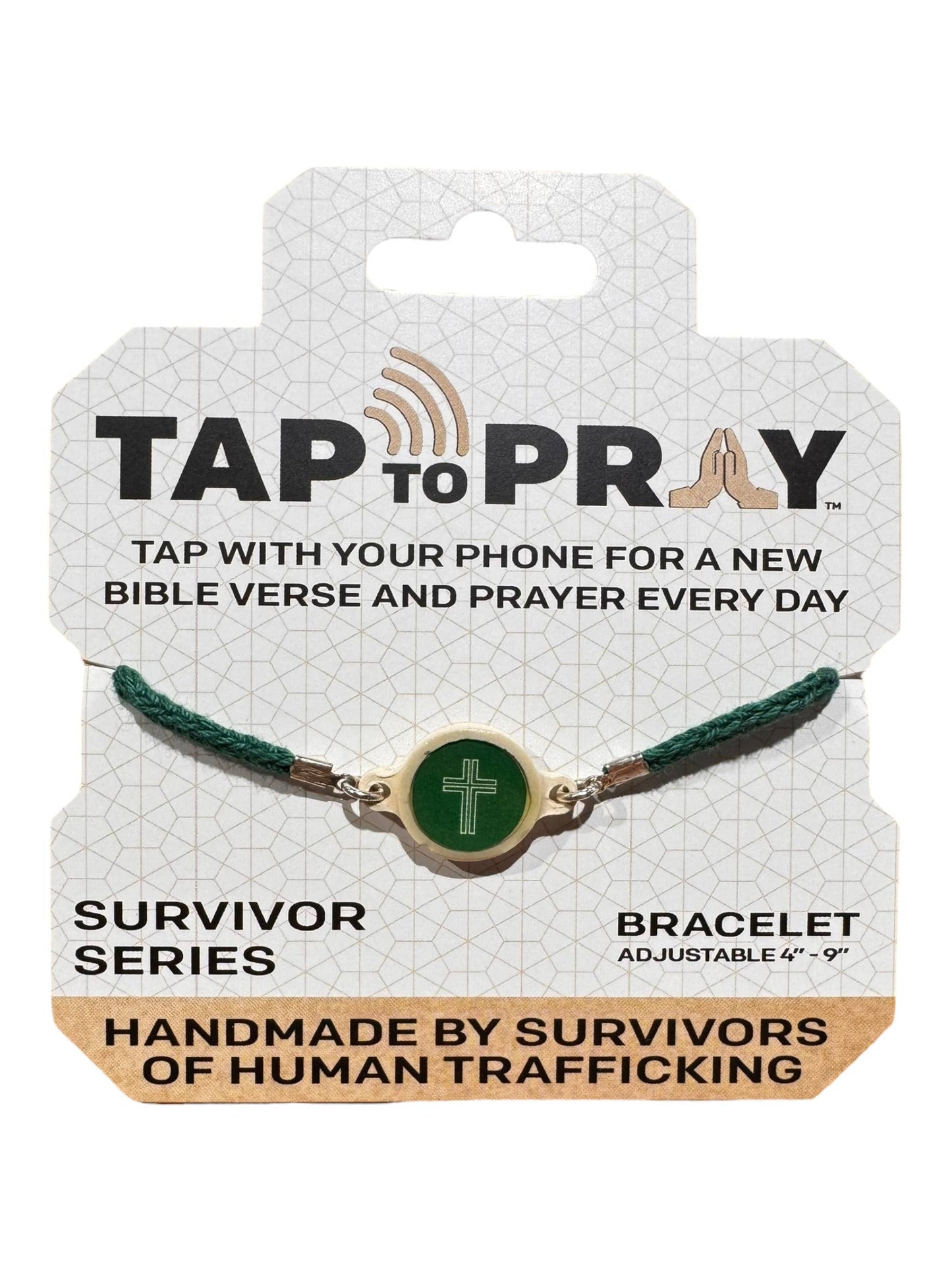 Tap To Pray™ - Survivor Series Handmade Bracelets: Moss + Cross