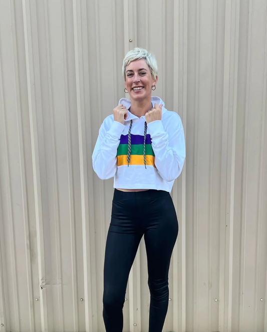 White Chest Stripe Junior/Misses Pullover Crop Hoodie