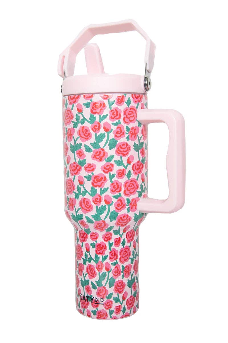 Whimsical Roses Stainless Steel Tumbler: Light Pink