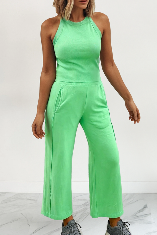 LAS Ribbed Tank Top and Sweatpants Set : Green / Missy