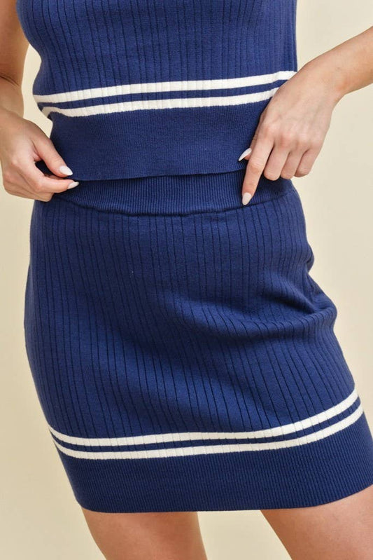 CSW11889 - HIGH WAISTED KNIT STRIPED MINI SKIRT: Royal Blue