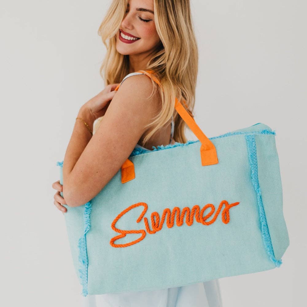 Summer Sunshine Beach Tote Bag: Pink / Mustard