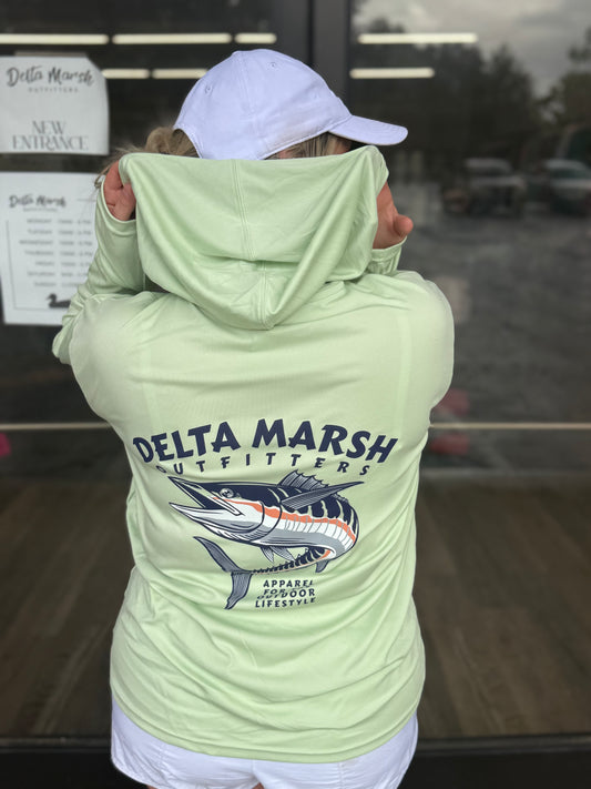 Delta Marsh Outfitters Tee - Wahoo Hooded Performance T-shirt - Lime