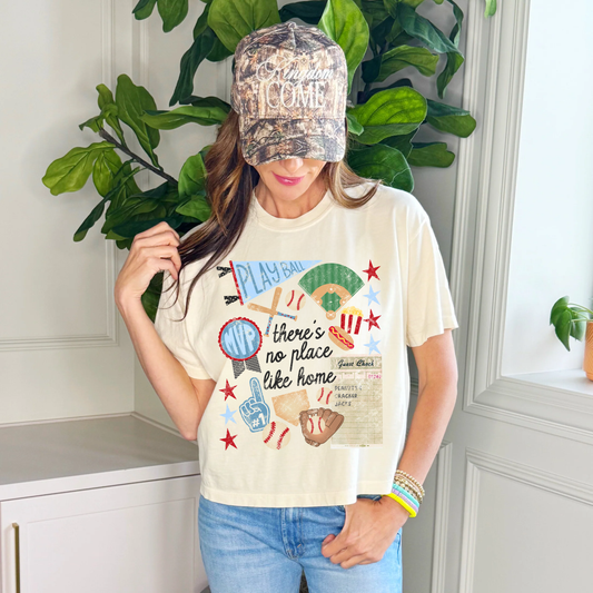 No Place Like Home Baseball Collage Crop Tee