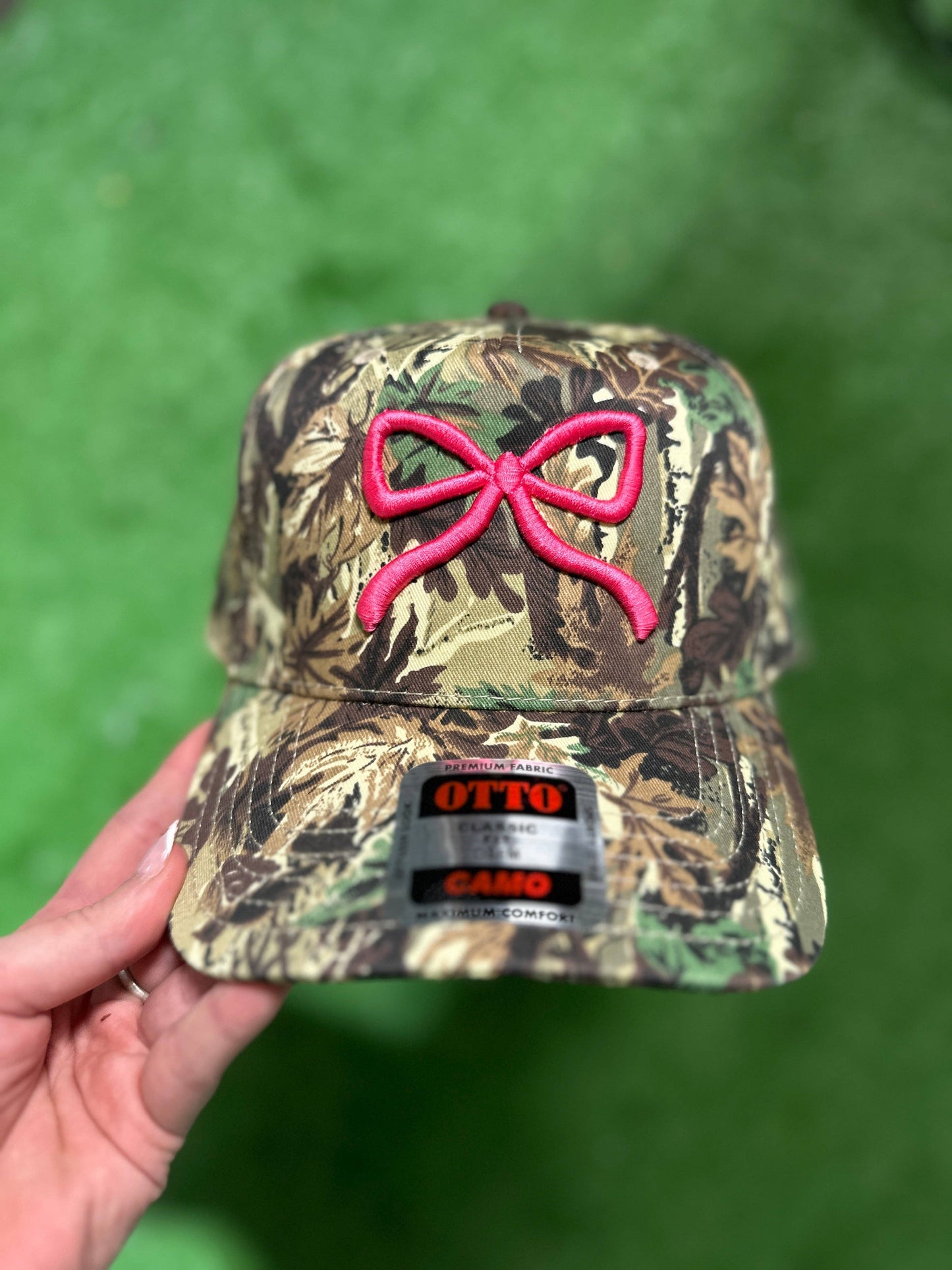 Camo Bow Embroidered Trucker Hat: Red