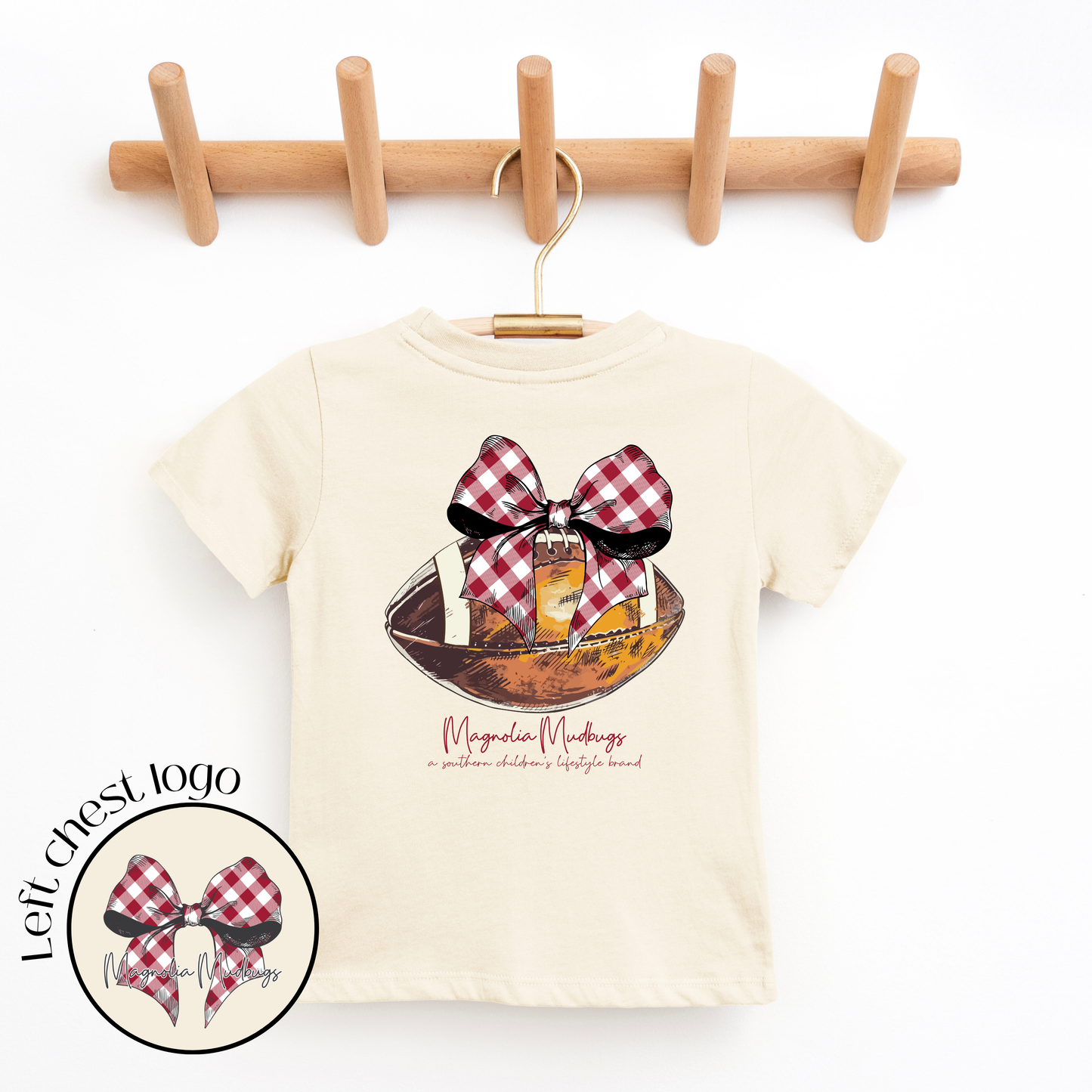 Gingham Bow | Crimson | Football Kid’s Tee