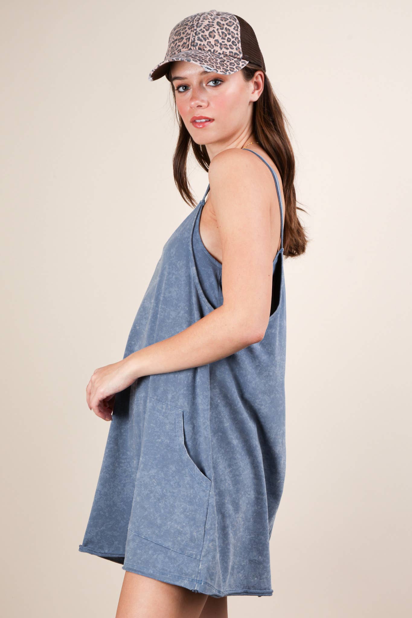 ND31251-Mineral Washed Knit Mini Dress with Shorts Inside : GREEN / S-M-L
