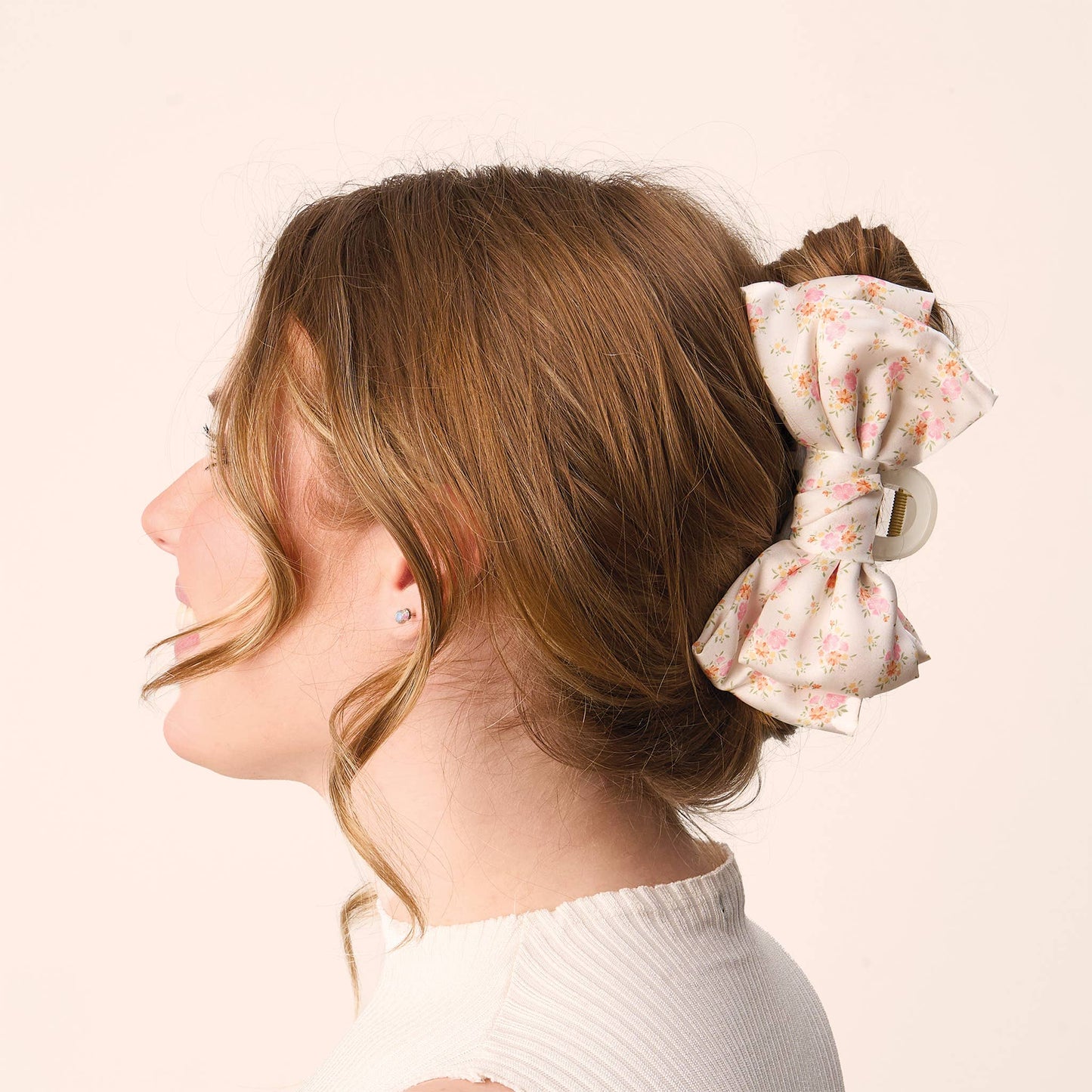 Satin Bow Claw Clip-Endless Daydream Cream