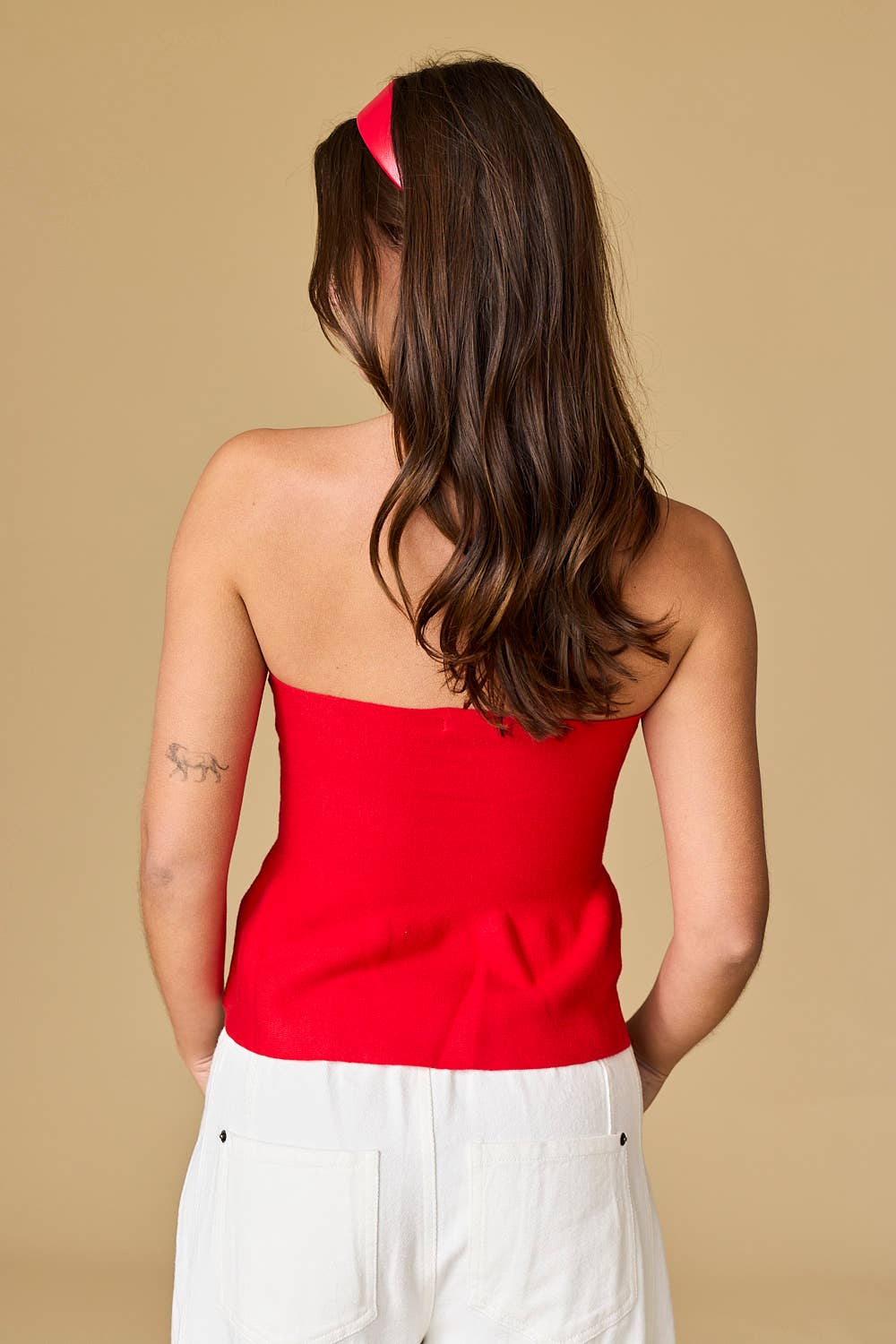 Ellie Strapless Knit Peplum Top: Red