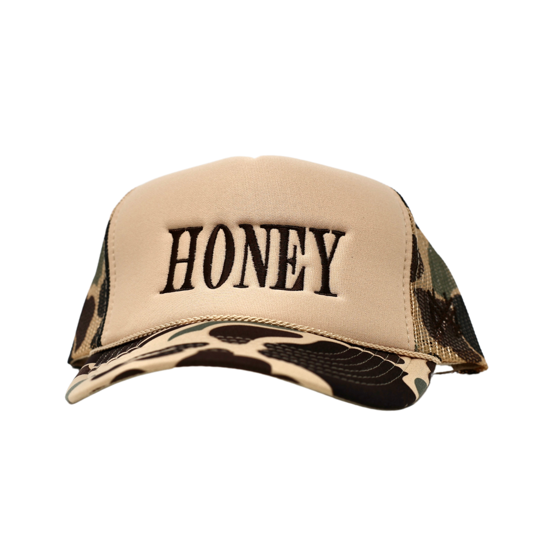 MHC HONEY Trucker Hat: Camo/ Natural Otto