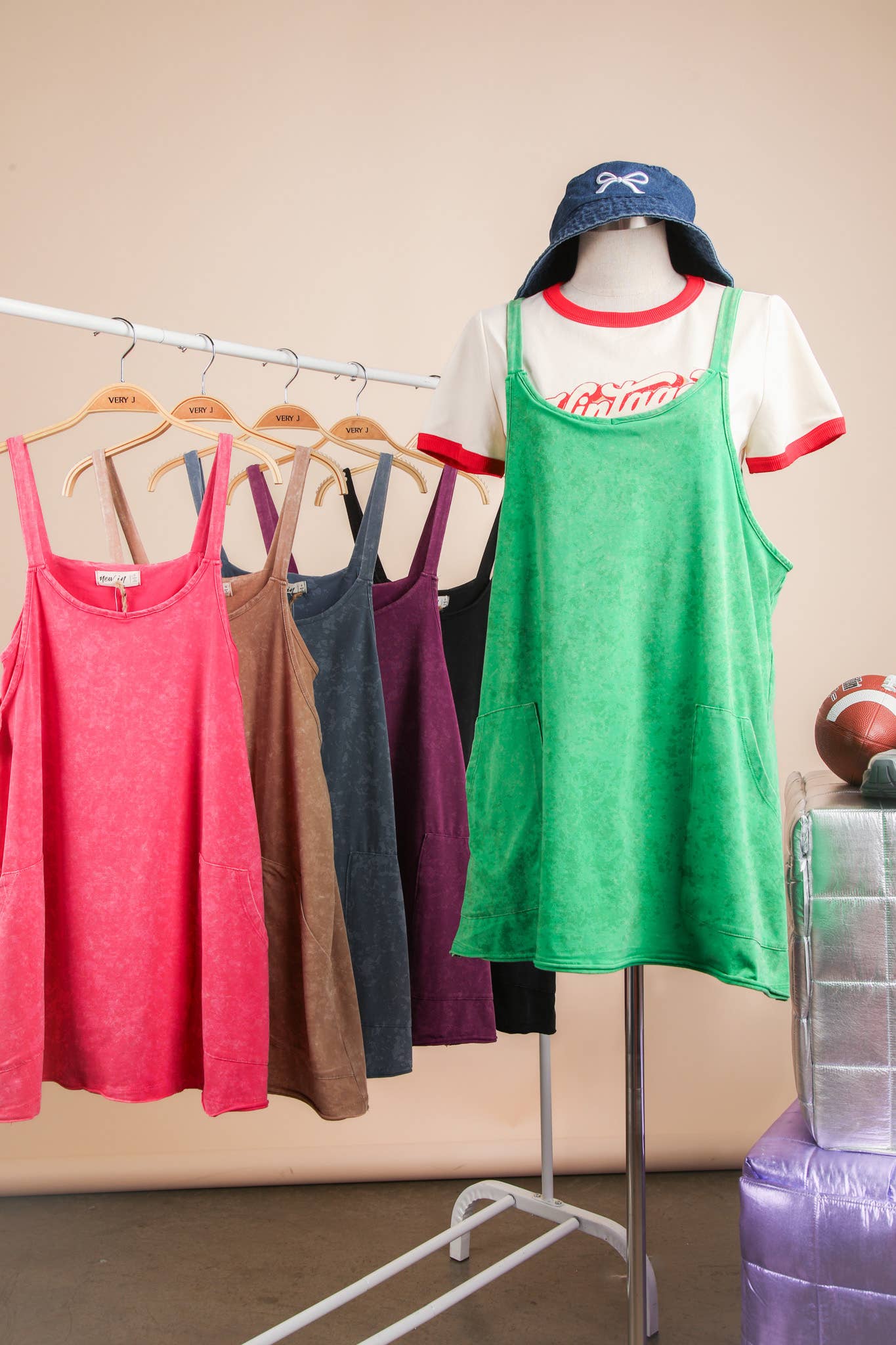 ND31251-Mineral Washed Knit Mini Dress with Shorts Inside : GREEN / S-M-L