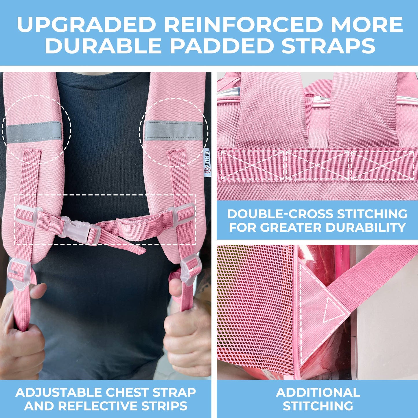Clear Backpack For School XL | Top YKK® Zip | Pink Rhino: Pink Rhino