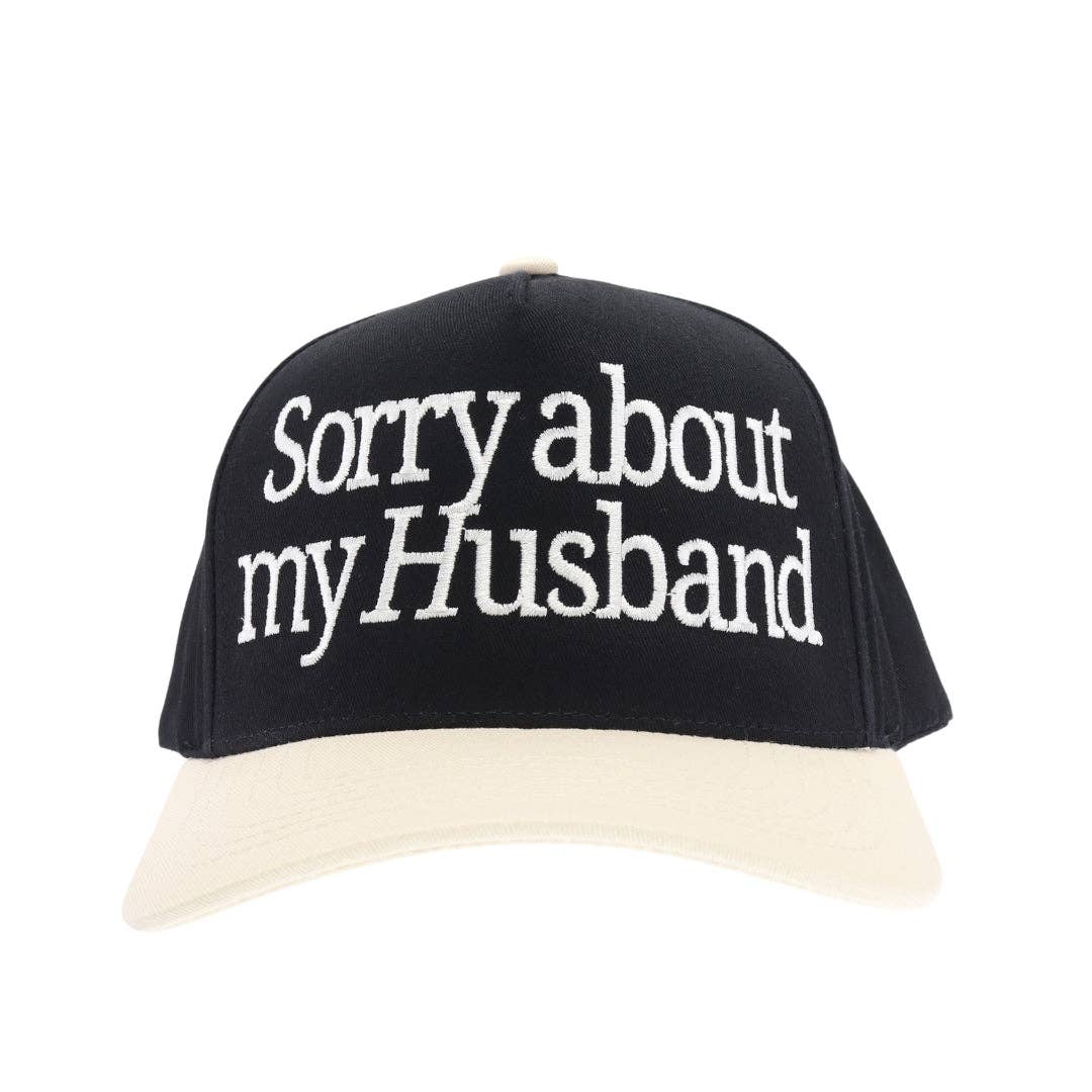 Sorry About my Husband Embroidered Trucker Hat: Black