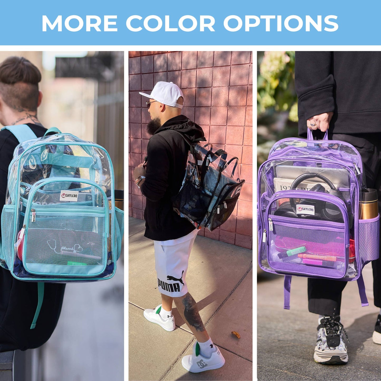 Clear Backpack For School XL | Top YKK® Zip | Pink Rhino: Pink Rhino