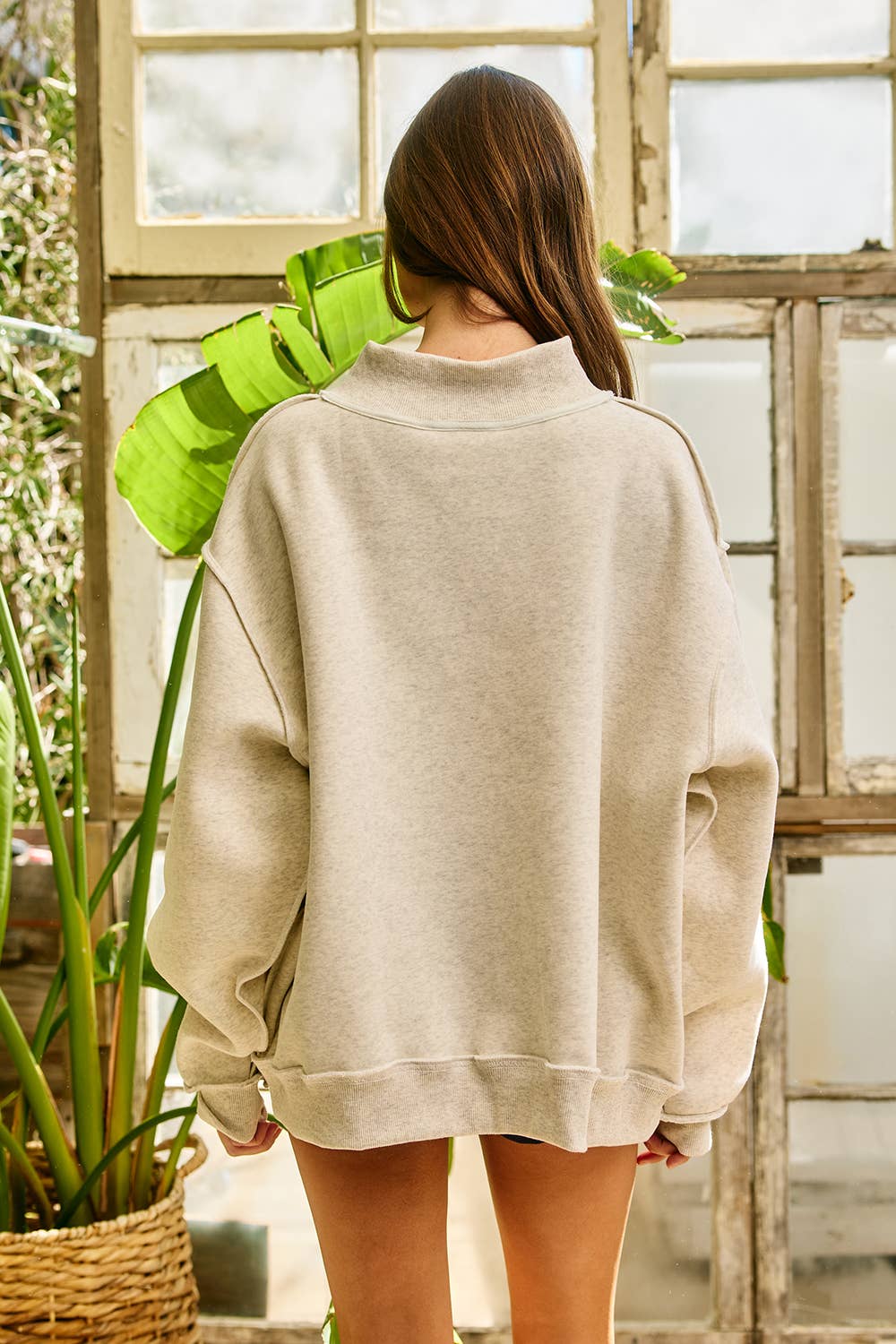 Embroidered Mock Neck Sweatshirt: ASH GREY