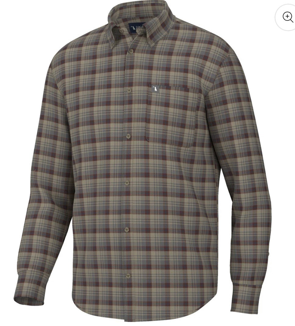 Local Boy Gardner Stretch Flannel - Tan/Garnet/Navy