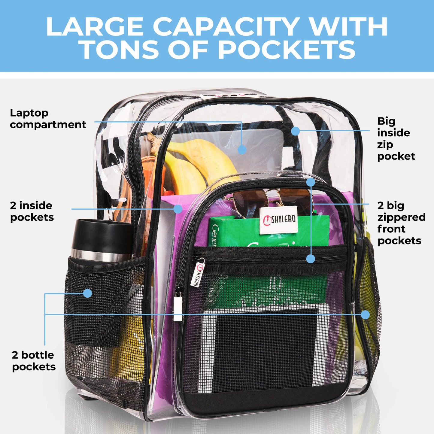Clear Backpack For School XL | Top YKK® Zip | Black Rhino: Black Rhino