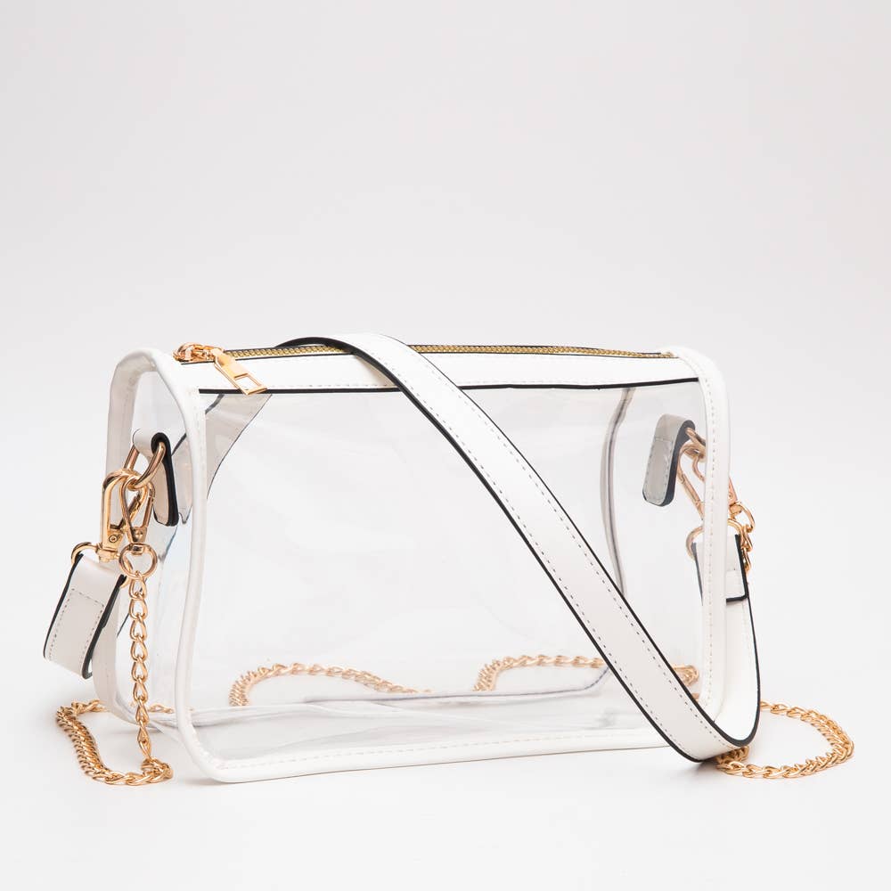 Game Day Stadium Clear Rectangle Crossbody Bags : White