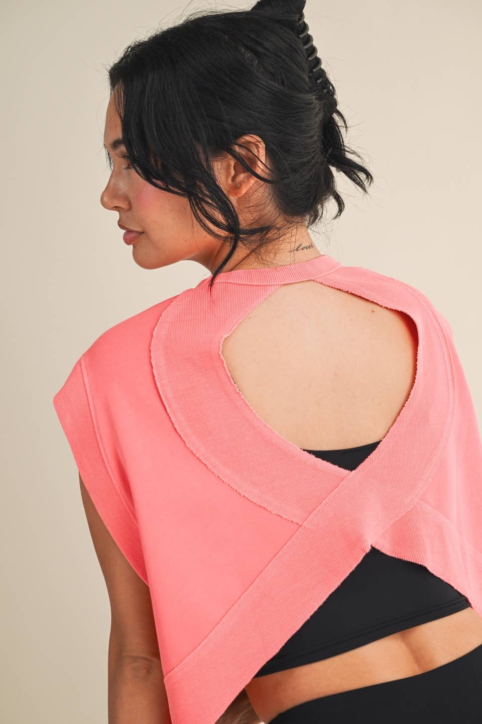 Mineral Wash Open Back Top: Coral