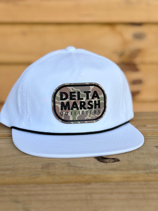 Delta Marsh Leather Patch Hat- Brown Old School Camo