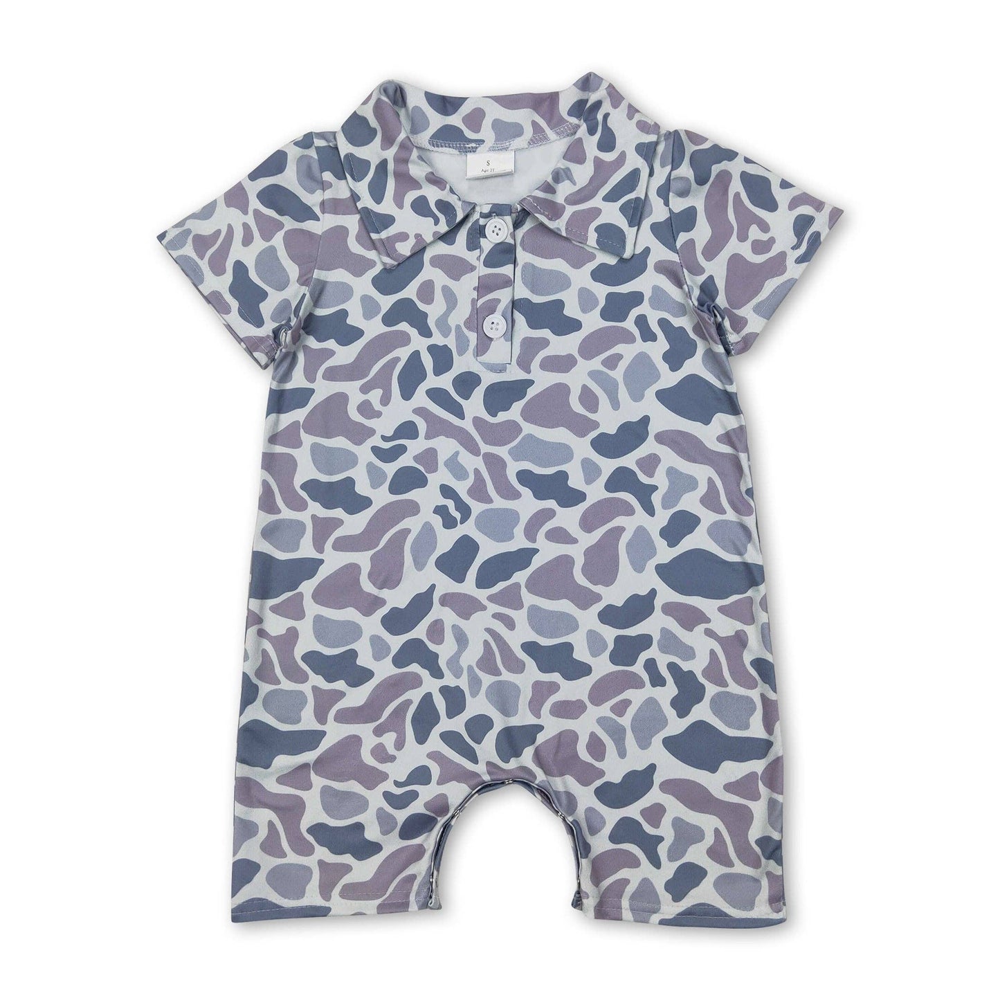 Short sleeves grey camo baby boys polo romper: Grey camo