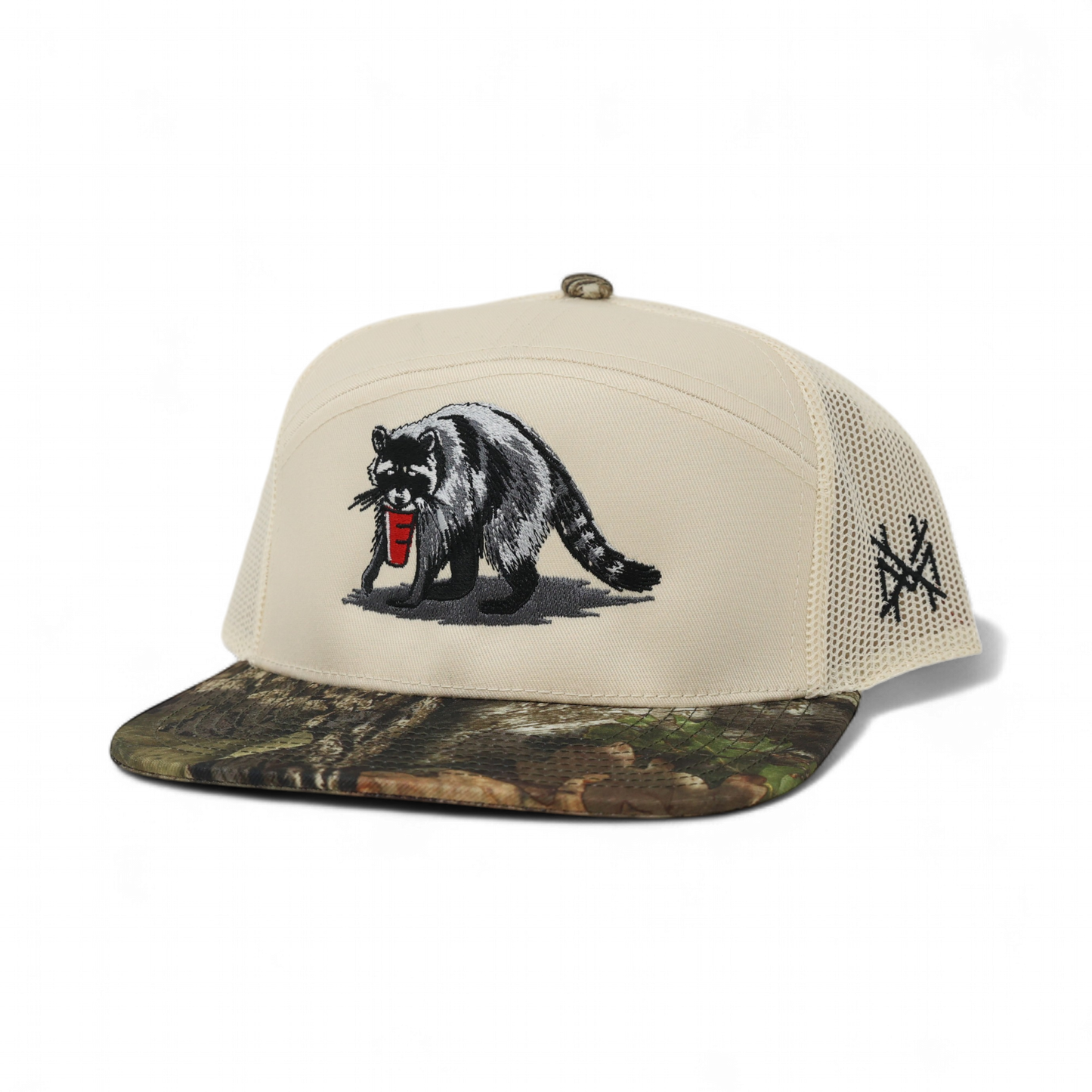 Party Animal Trucker Hat: 7 Panel Breakup Country/Natural