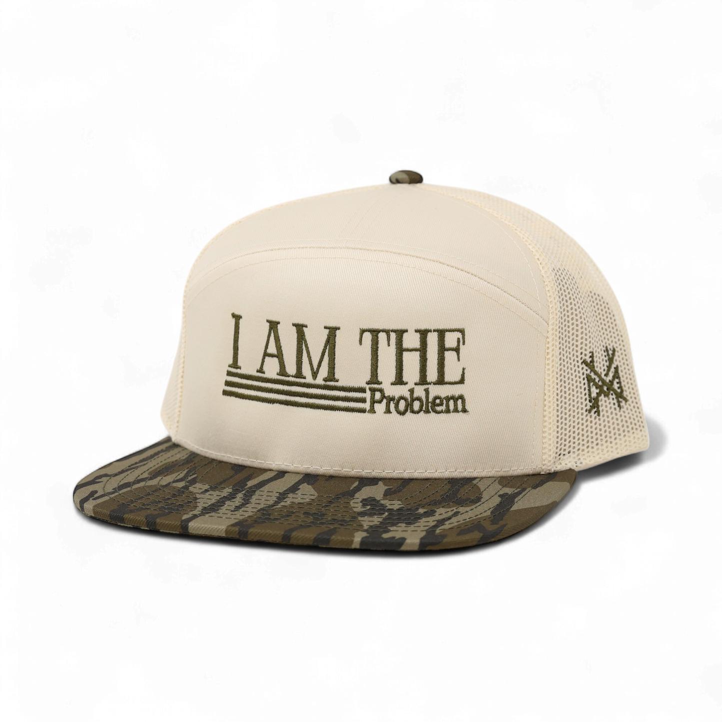 I Am The Problem Trucker Hat: 7 Panel Bottomland/ Natural