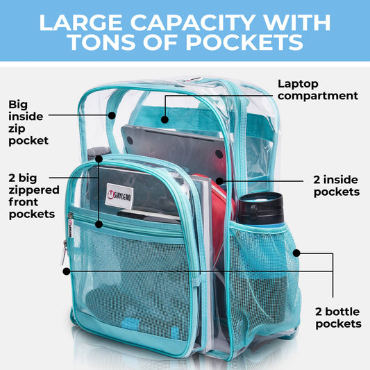 Clear Backpack For School XL | Turquoise Rhino: Turquoise Rhino
