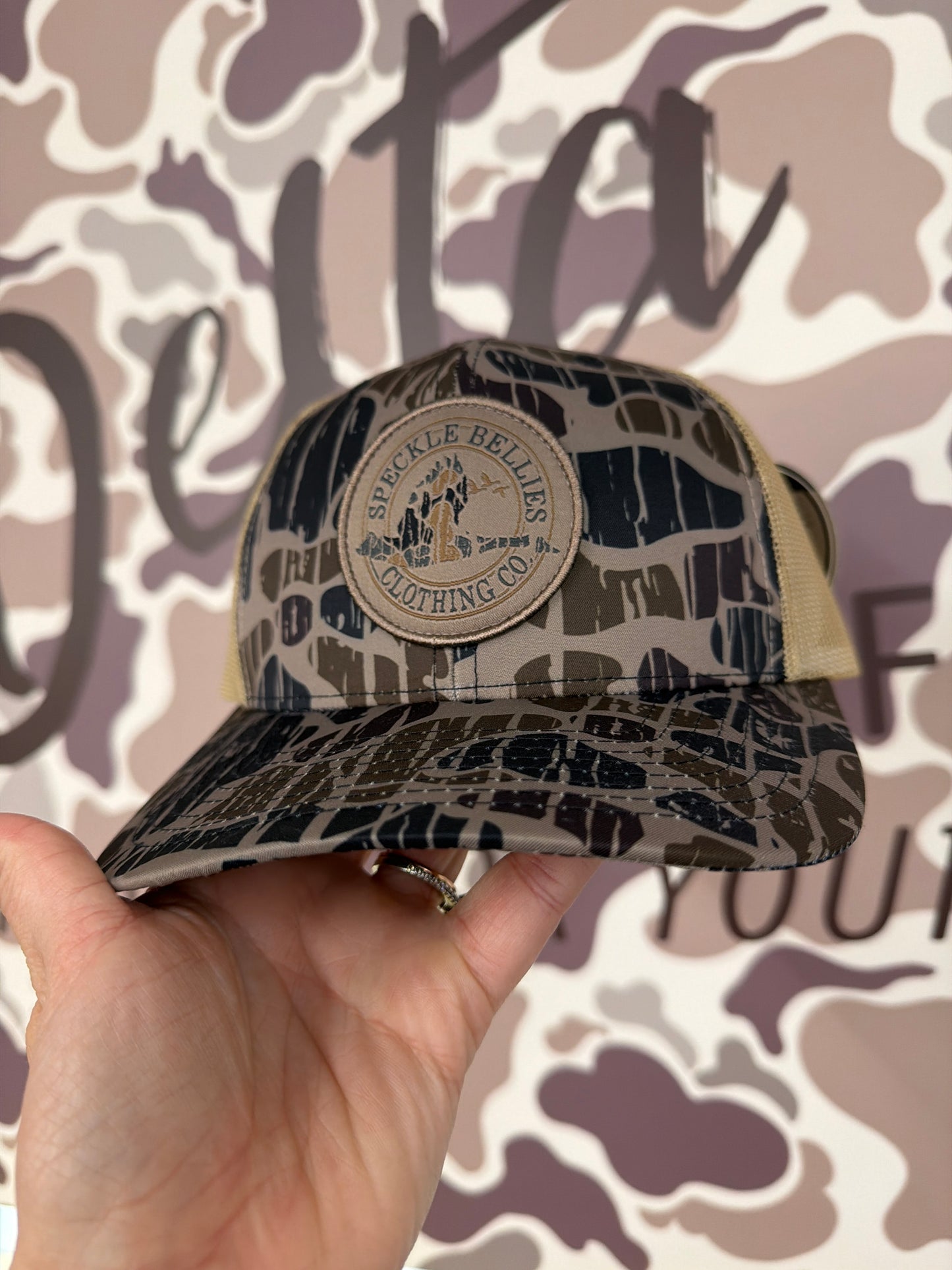 Speckle Bellies - Camo Goose Circle Logo - Beaver Bottom - 6 Panel