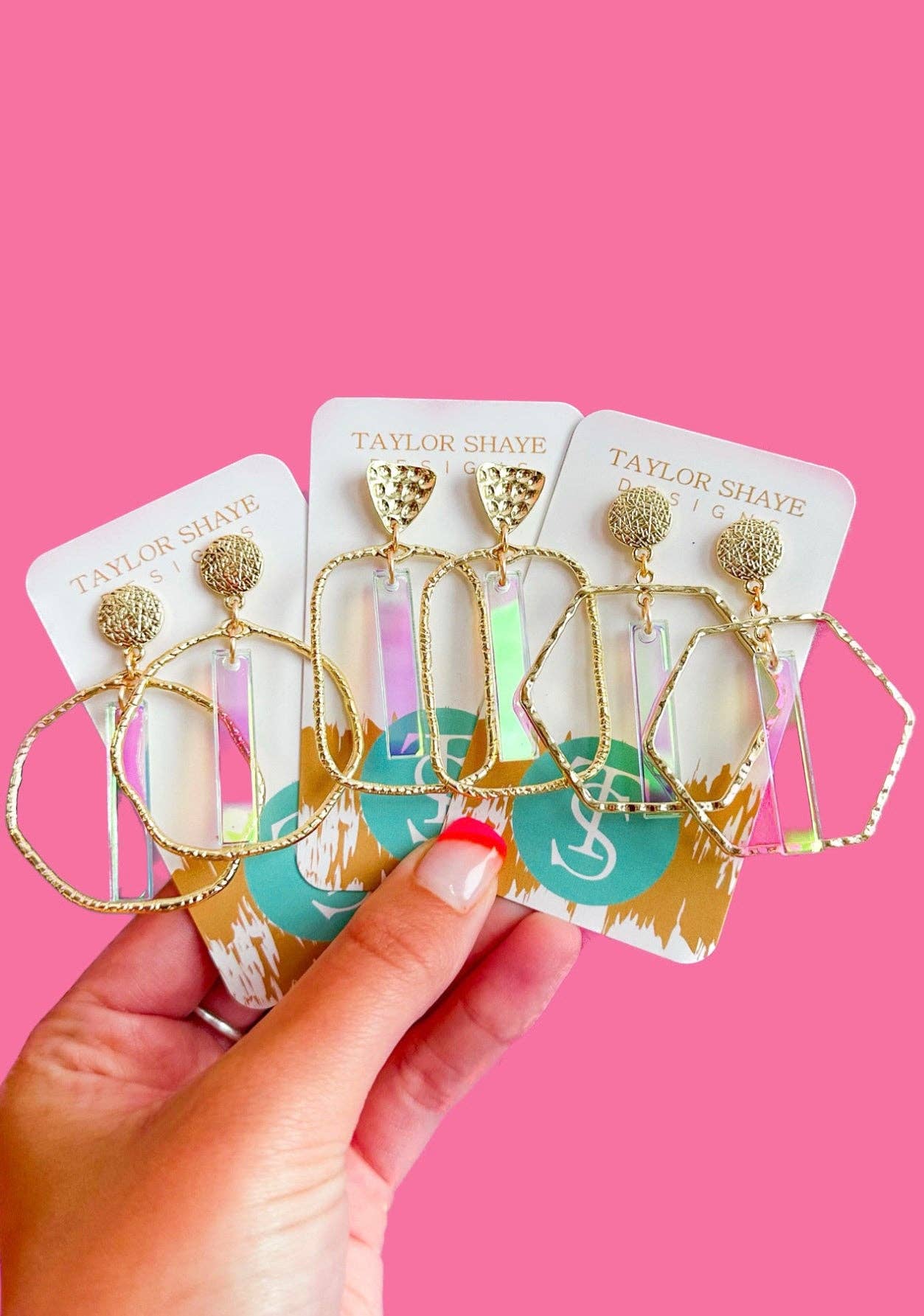 Iridescent Stick Hoops: Hexagon