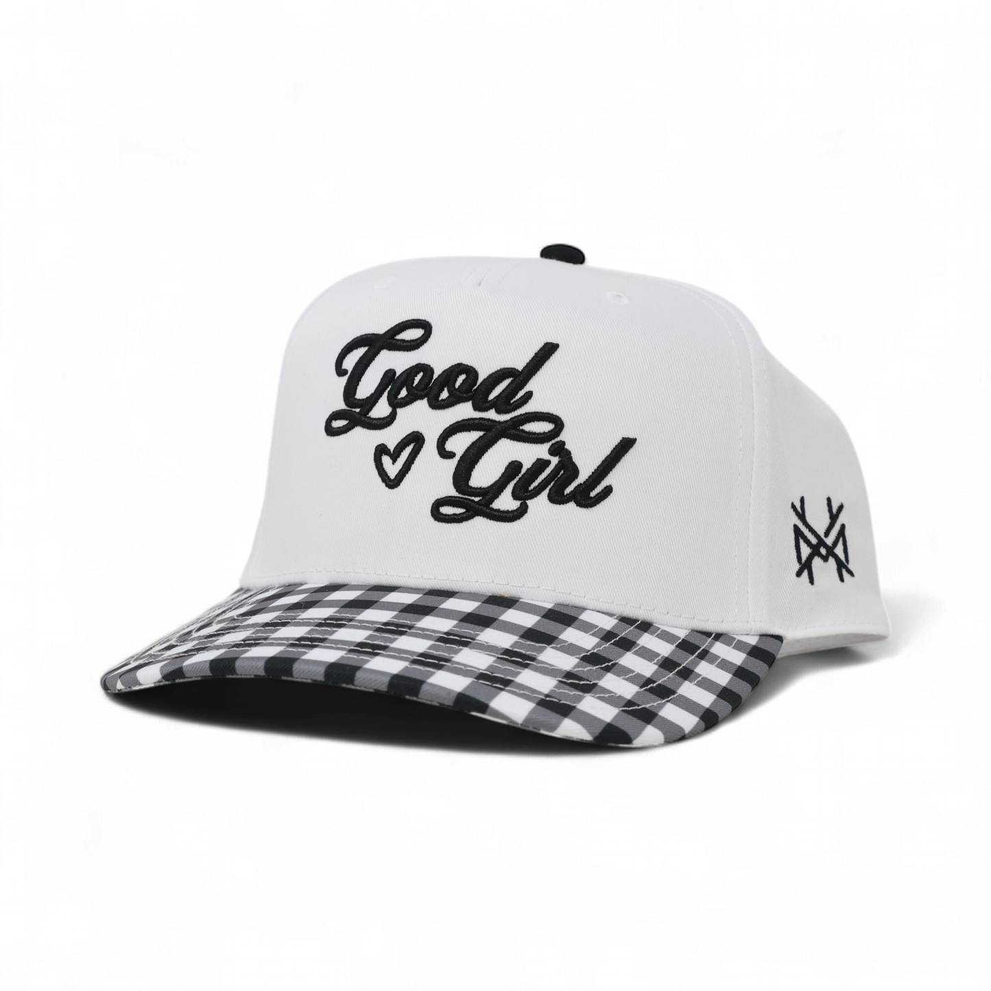 Good Girl Trucker Hat: Retro Black Check/White