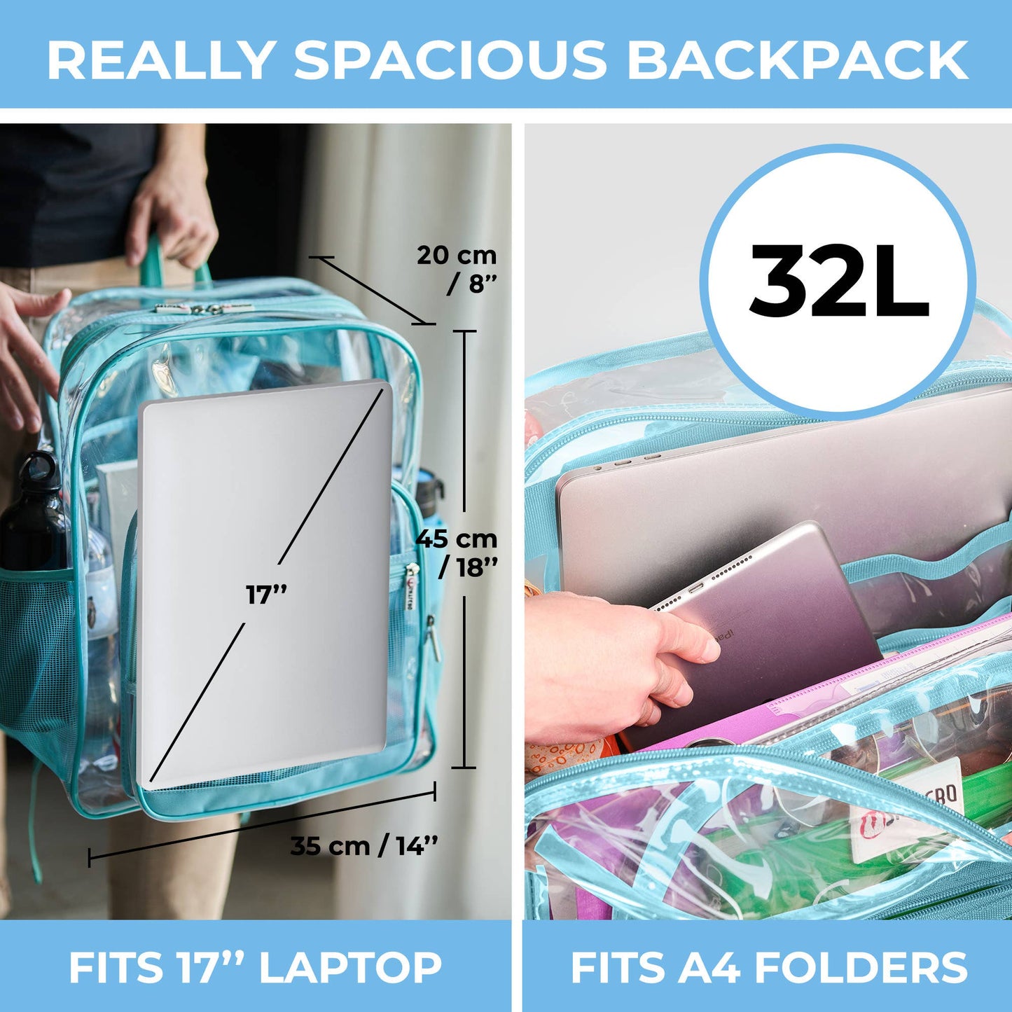Clear Backpack For School XL | Turquoise Rhino: Turquoise Rhino