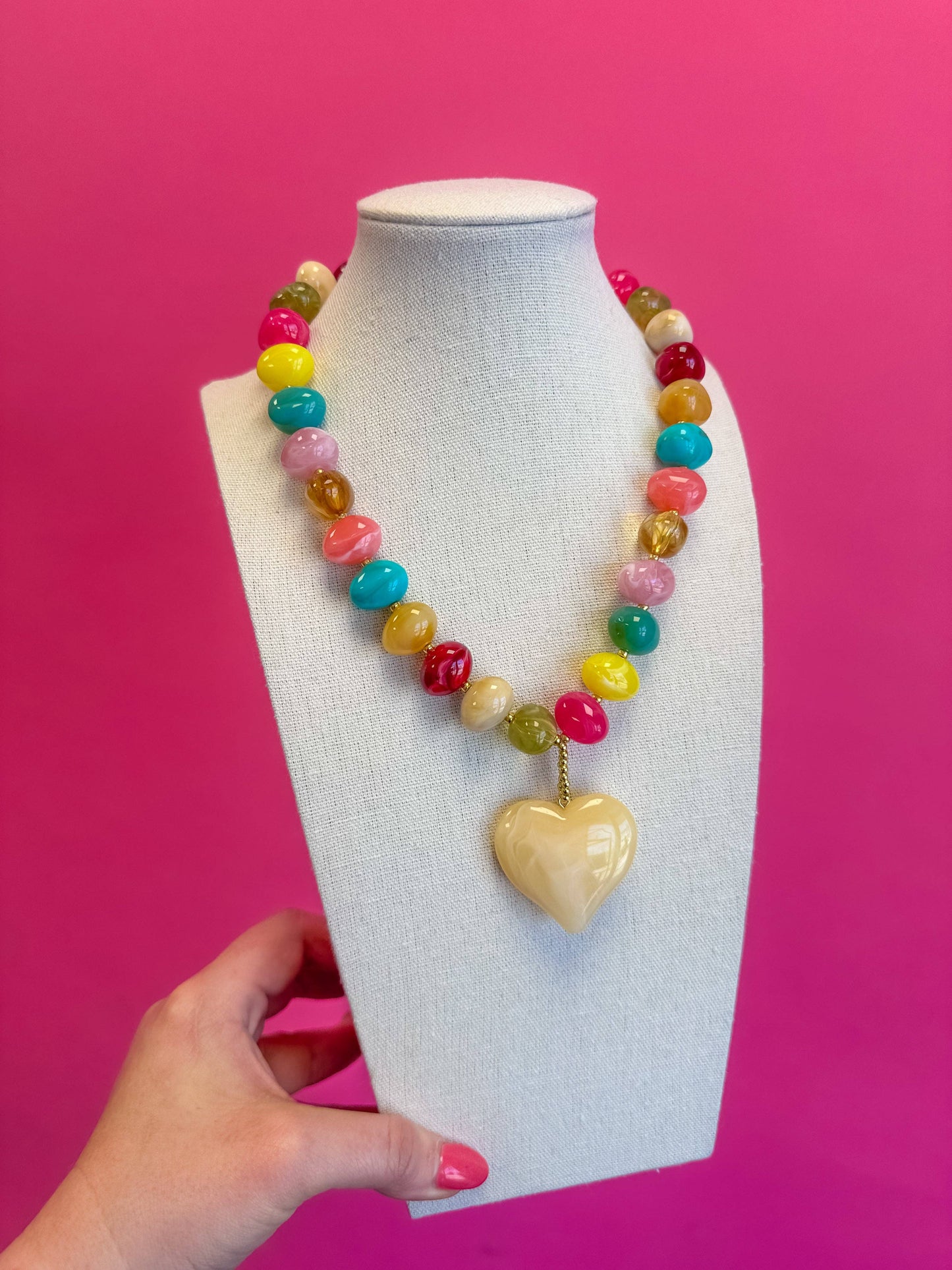 Bauble Beaded Heart Necklace - Ivory
