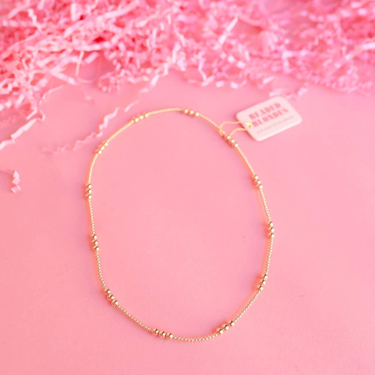 ILY Gold Beaded Necklace: 16 inch / Stretch (No Clasp)