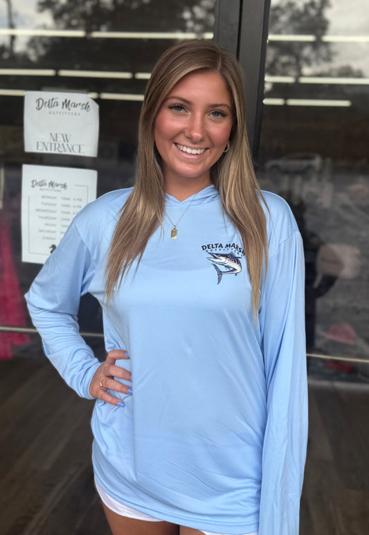 Delta Marsh Outfitters Tee - Wahoo Hooded Performance T-shirt - Sky Blue