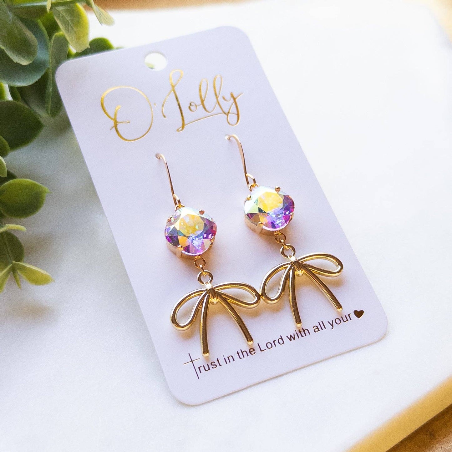 Bow Earrings w/AB Stone “Bowie”: Gold