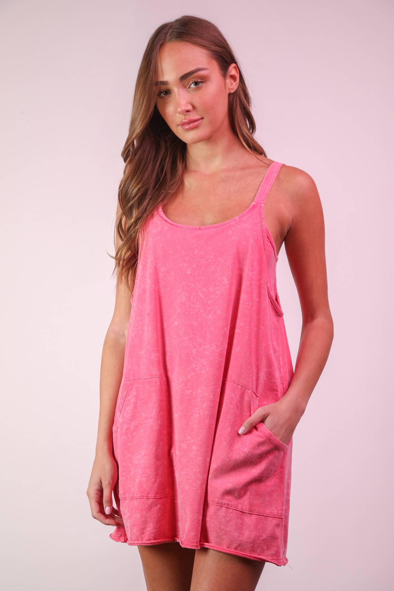 ND31251-Mineral Washed Knit Mini Dress with Shorts Inside : GREEN / S-M-L