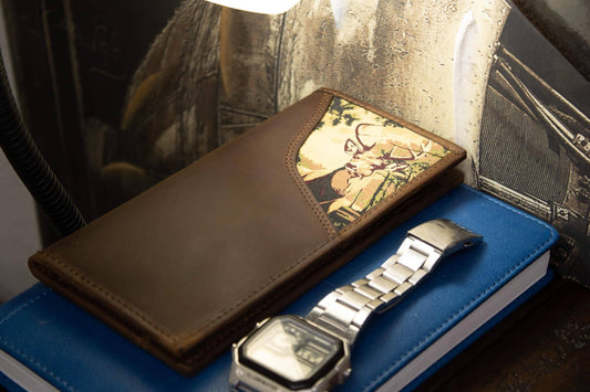 Buck Men's Secretary Tall Woven Patch Leather Wallet.